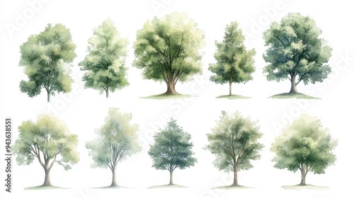 A series of trees are shown in various stages of growth