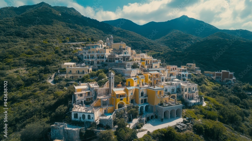 Fototapeta premium Mountain buildings on Ischia from above