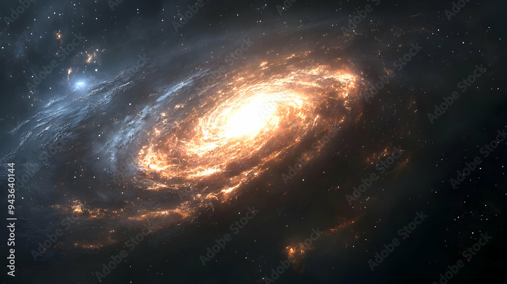 A fiery spiral galaxy with glowing gas and dust. A fiery spiral galaxy with glowing gas and dust.