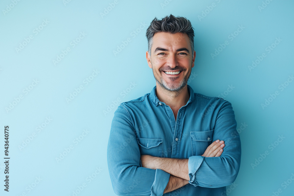 Front View Smiling Confident Man Portrait. Portrait of a smiling man in casual wear, suitable for business and lifestyle use. Front View Smiling Confident Man Portrait. Portrait of a smiling man in casual wear, suitable for business and lifestyle use.