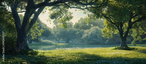 Trees with abundant branches create a shady environment for a pleasant escape as shown in the copy space image