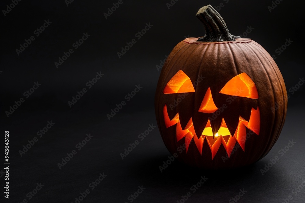 Fototapeta premium Halloween pumpkin with carved face on dark background 