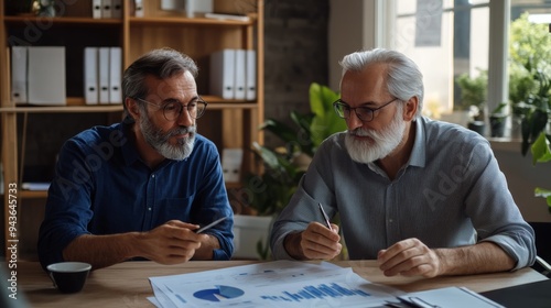 Insurance agent explaining premium calculations to a client in a modern office.