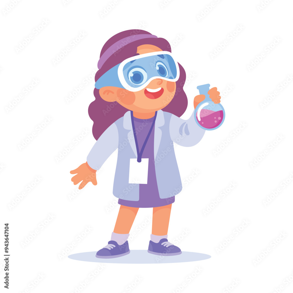 Girl Scientist with Glass Flask as Child Profession Vector Illustration Girl Scientist with Glass Flask as Child Profession Vector Illustration