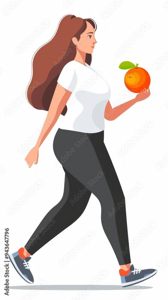 A smiling woman with long brown hair in casual attire holds an orange, symbolizing health. Her vibrant look and positive vibe convey energy and wellness. A smiling woman with long brown hair in casual attire holds an orange, symbolizing health. Her vibrant look and positive vibe convey energy and wellness.