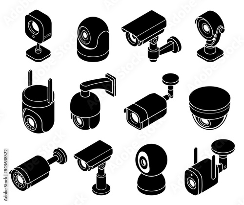 CCTV and security camera isometric icon set