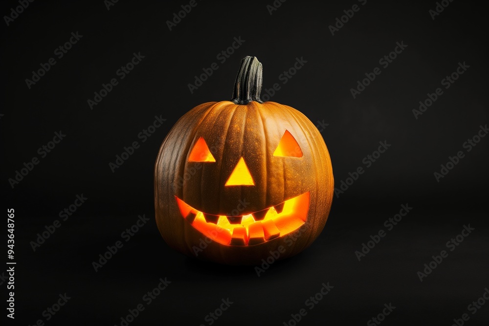 Halloween pumpkin with carved face on dark background Halloween pumpkin with carved face on dark background