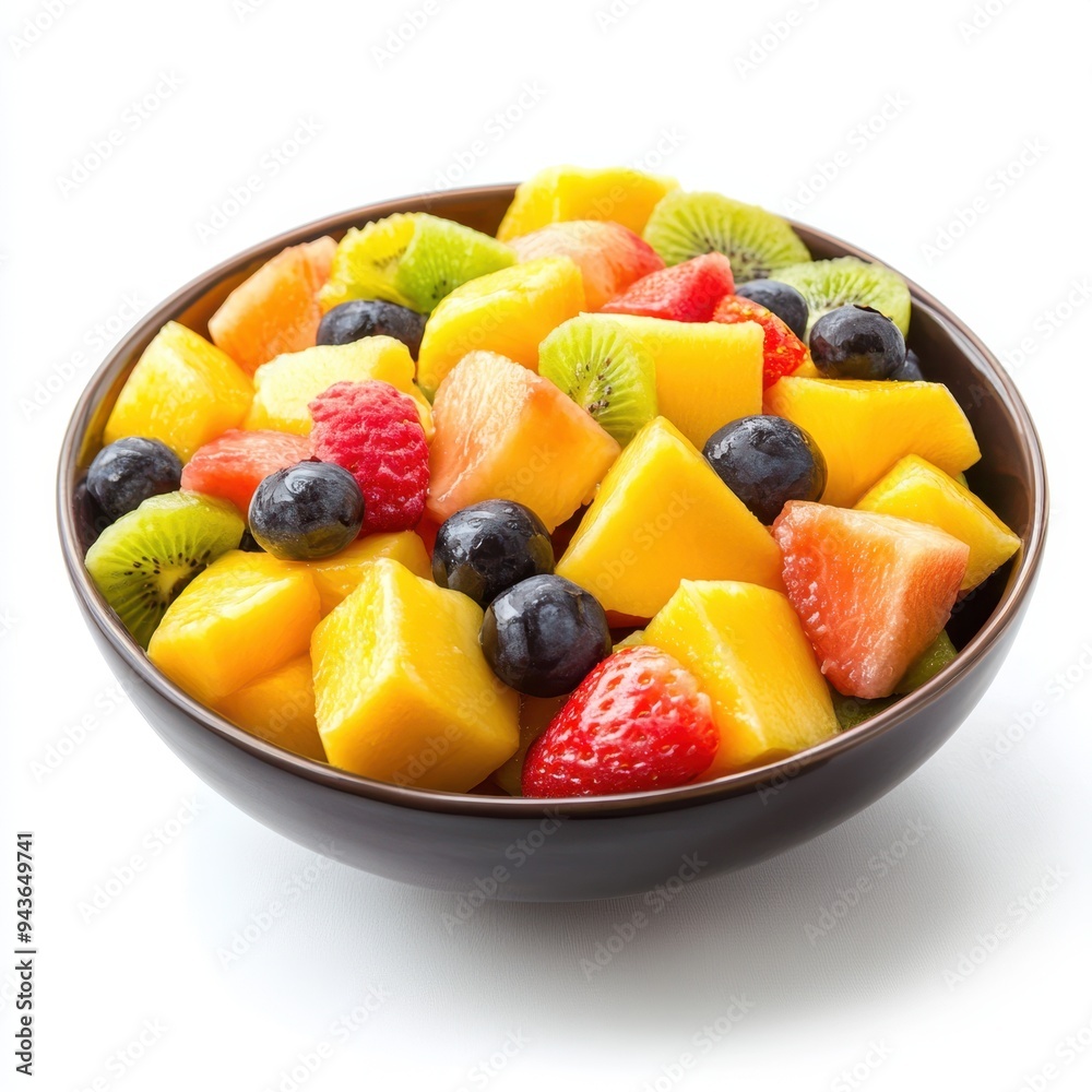 Retro Style Tropical Fruit Salad with Mango in Muted Colors on White Background Retro Style Tropical Fruit Salad with Mango in Muted Colors on White Background