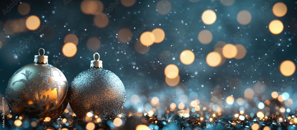 Christmas ornaments against a bokeh lights backdrop. with copy space image. Place for adding text or design Christmas ornaments against a bokeh lights backdrop. with copy space image. Place for adding text or design