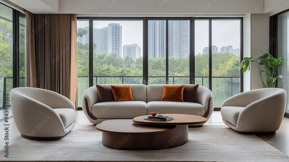 Stylish Modern Living Room with City View Stylish Modern Living Room with City View