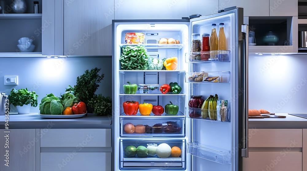 Full Refrigerator in Modern Kitchen Full Refrigerator in Modern Kitchen