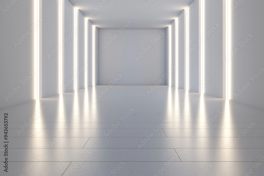 Fototapeta premium A modern, minimalistic interior with bright lighting and clean lines, perfect for showcasing elegance and simplicity.