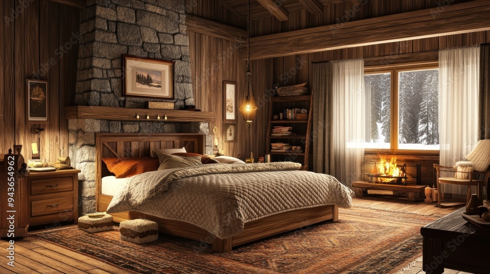Cozy Cabin Bedroom Interior Cozy Cabin Bedroom Interior