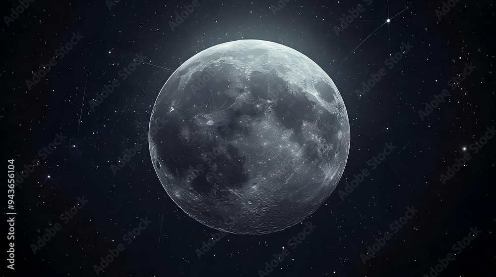 A full moon shines brightly in the night sky, surrounded by twinkling stars. A full moon shines brightly in the night sky, surrounded by twinkling stars.