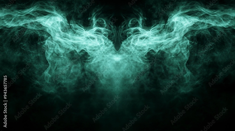 Obraz premium Real green smoke exploding outwards with empty center.Dramatic smoke or fog effect for spooky Halloween background.Fog or smoke,generative ai