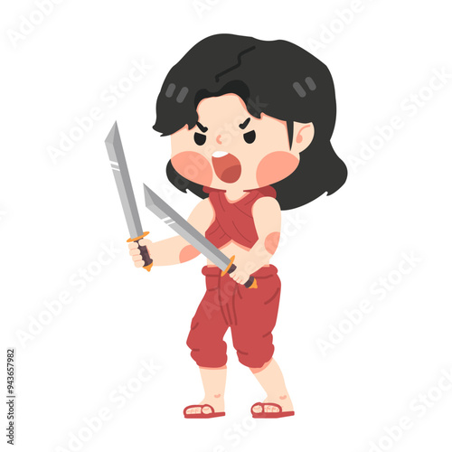 Thailand woman warrior man fighting with weapon