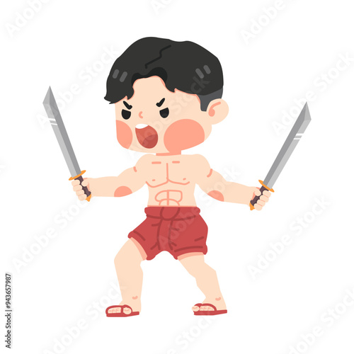 Thailand warrior man fighting with weapon