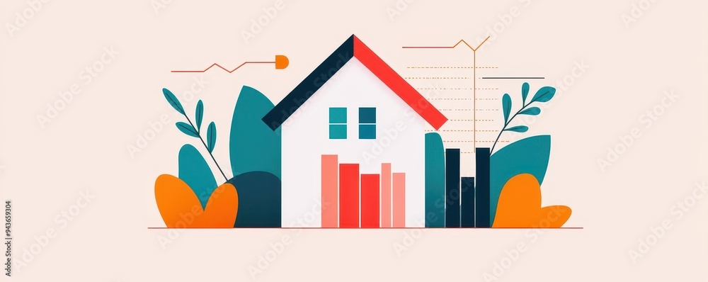 Fototapeta premium Home loan performance analysis, economic data, visualization, flat design illustration