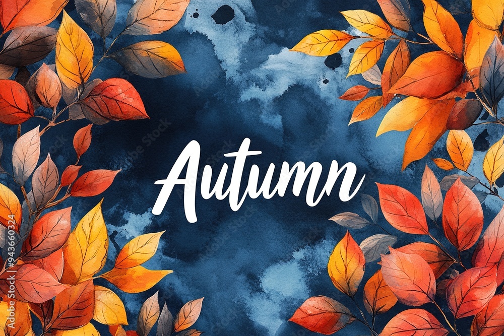 Hello autumn watercolor banner. greeting card with Pumpkins, inscriptions, leaves, acorn and mountain ash on white background. autumn border frame Hello autumn watercolor banner. greeting card with Pumpkins, inscriptions, leaves, acorn and mountain ash on white background. autumn border frame