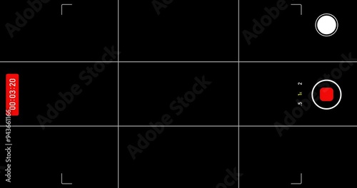 Smartphone video camera frame grid, recording overlay frame with timecode counter, vertical camera streaming recorder, footage
