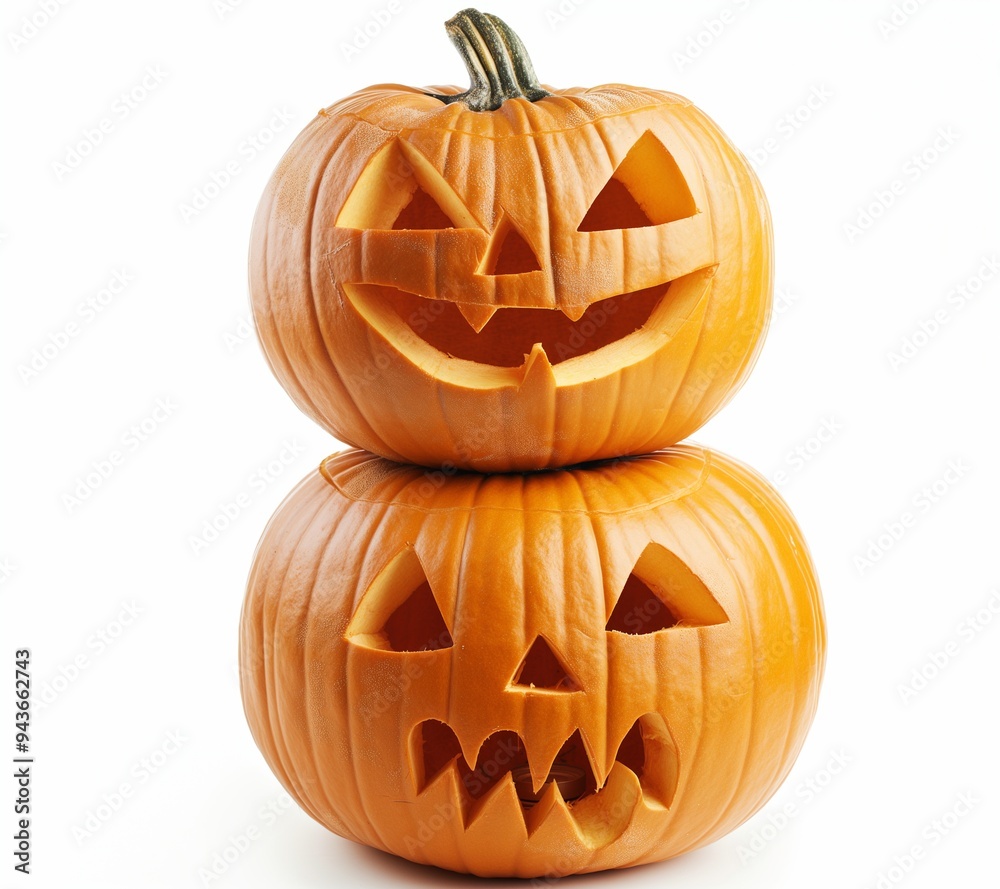 two pumpkins with carved faces on top of each other two pumpkins with carved faces on top of each other