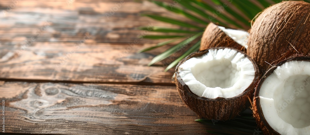 coconut on a white wooden tabletop background. with copy space image. Place for adding text or design coconut on a white wooden tabletop background. with copy space image. Place for adding text or design