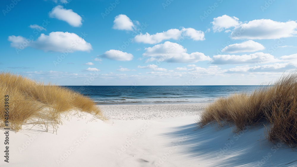 Serene Beach with Sand Dunes and Blue Sky Serene Beach with Sand Dunes and Blue Sky