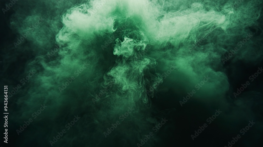 Obraz premium Real green smoke exploding outwards with empty center.Dramatic smoke or fog effect for spooky Halloween background.Fog or smoke,generative ai