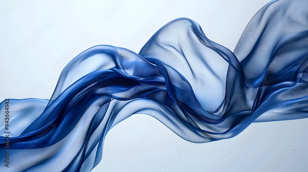 Obraz premium Blue Silk Fabric Flowing Gracefully in the Wind Against Minimalist Background