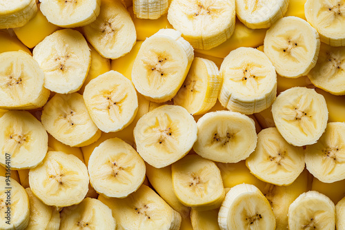 Background of many banana pieces, overhead view, studio food photography. Macro photo
 photo