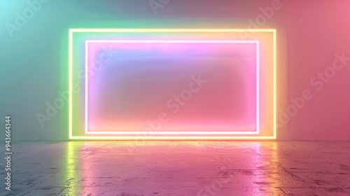 Neon 3D Frame on Abstract Background with Copyspace