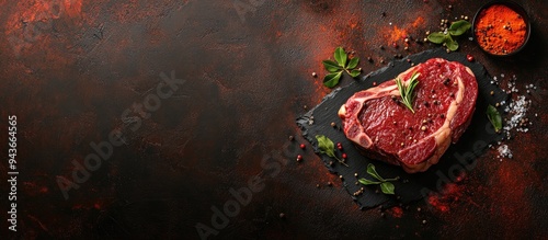 Raw rib eye beef steak with...