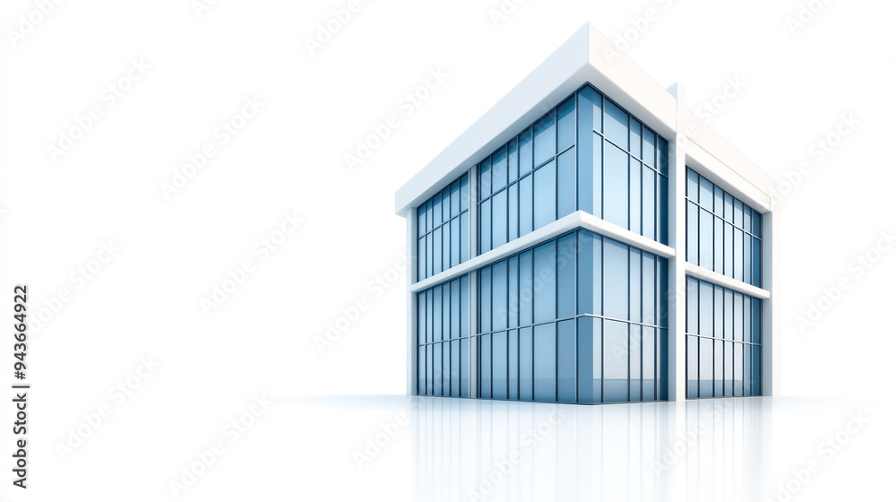 Modern office building with glass facade, showcasing contemporary architecture against a clean white background. Modern office building with glass facade, showcasing contemporary architecture against a clean white background.