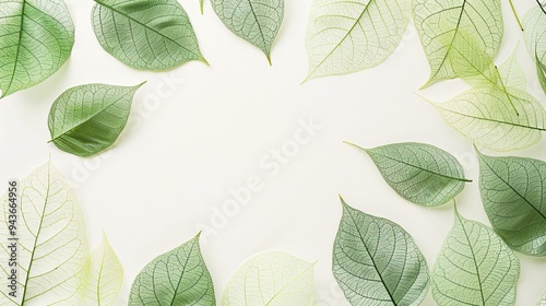 Border of Green Skeleton Leaves with Copyspace for Text