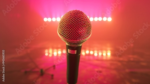 Empty Stage with Microphone and Lighting