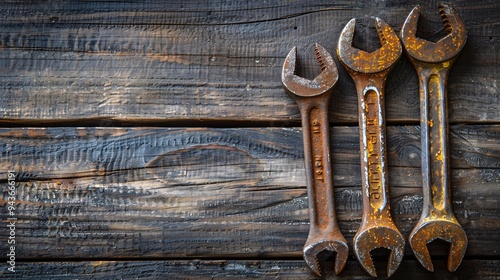 Rusty Hand Tools on Grunge Wood
