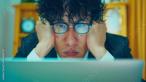 Stressed Businessman Working on Laptop
