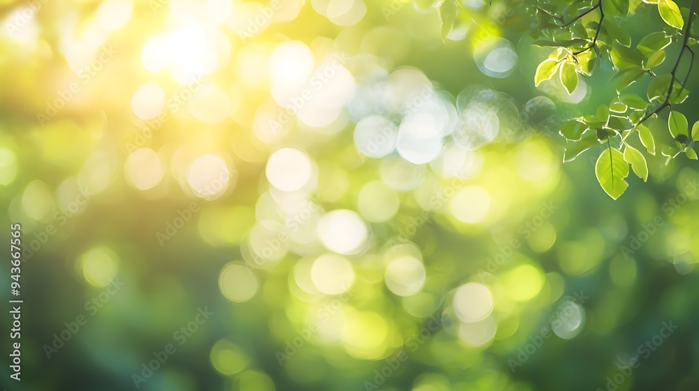 Obraz premium Lush green foliage with soft sunlight filtering through the forest canopy