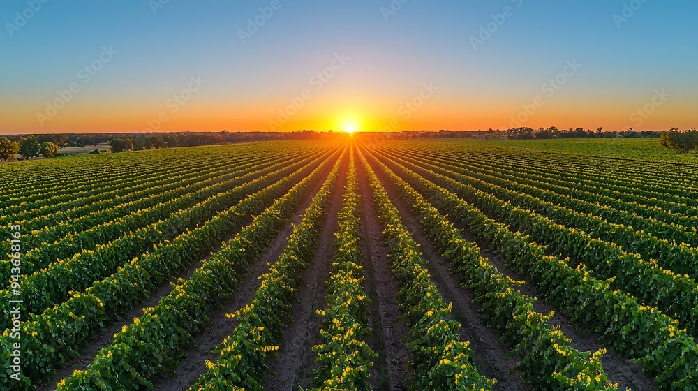 A stunning sunset over lush grapevines in a vibrant vineyard. A stunning sunset over lush grapevines in a vibrant vineyard.