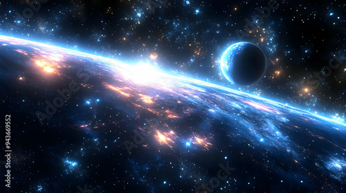 A glowing blue planet with ...