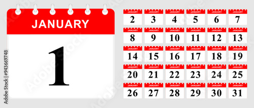 Days calendar of January. Calendar template. Vector illustration. photo