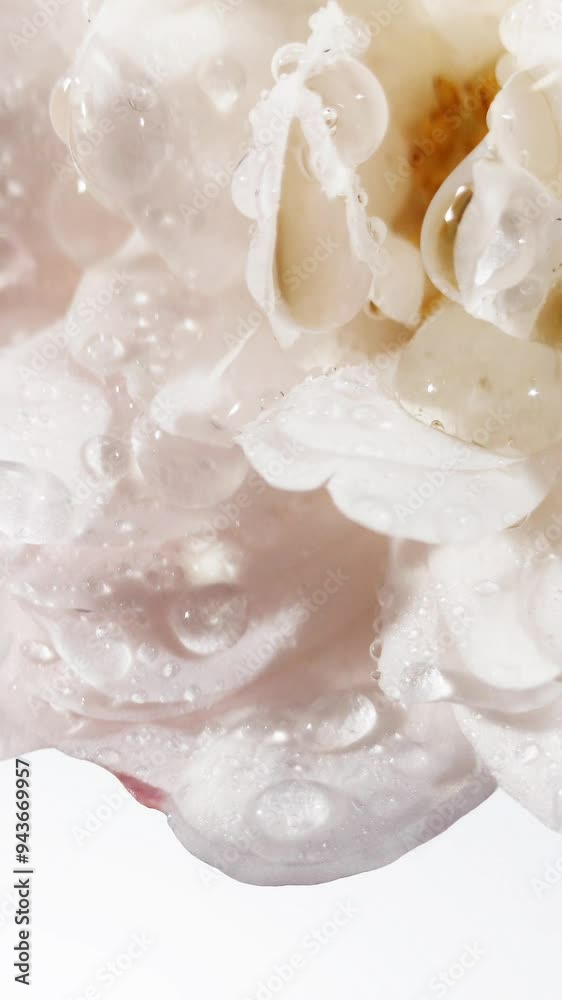 close-up of white rose petals with water droplets, exuding freshness and purity. Ideal as a background for cosmetic, wellness, and perfume products. close-up of white rose petals with water droplets, exuding freshness and purity. Ideal as a background for cosmetic, wellness, and perfume products.
