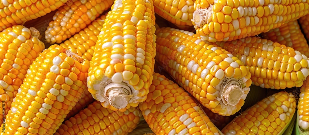 Fresh corn cobs on a gray backdrop. with copy space image. Place for adding text or design Fresh corn cobs on a gray backdrop. with copy space image. Place for adding text or design