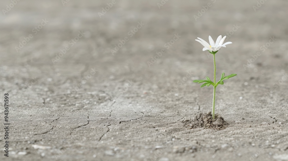 green fresh plant with white and yellow flower growing from soil, nature detail, gardening inspiration, wallpaper, copy space green fresh plant with white and yellow flower growing from soil, nature detail, gardening inspiration, wallpaper, copy space