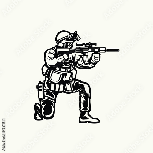 Military soldier in modern equipment with a machine gun in his hand vector isolated