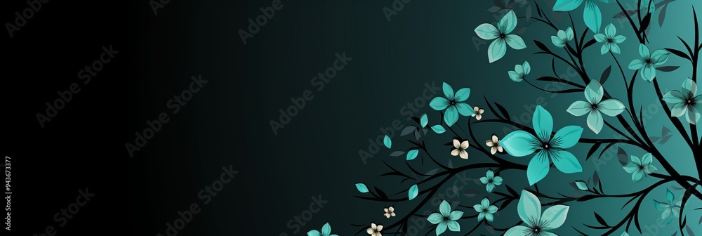 Turquoise black background with isolated chamomile flower and ample copy space for text Turquoise black background with isolated chamomile flower and ample copy space for text
