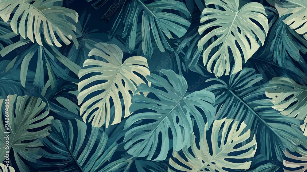 Lush Tropical Monstera Leaf Pattern in Vibrant Green Tones for Summer Nature Background Lush Tropical Monstera Leaf Pattern in Vibrant Green Tones for Summer Nature Background