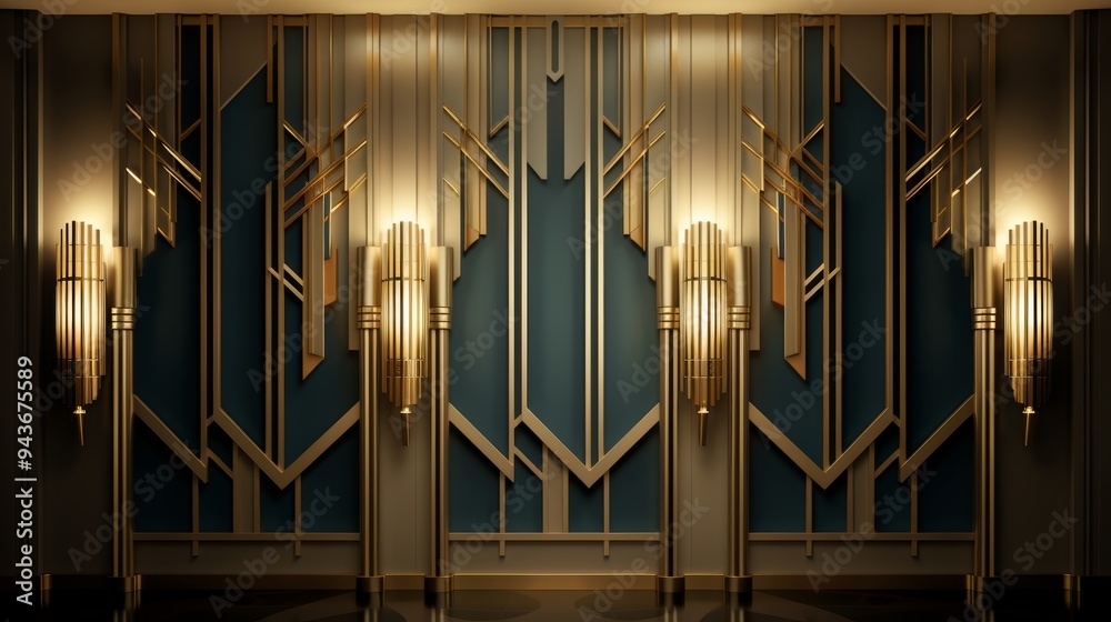 Obraz premium Luxurious art deco style background with golden wall lamps abstract vector illustration