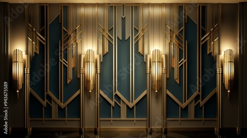 Luxurious art deco style background with golden wall lamps  abstract vector illustration