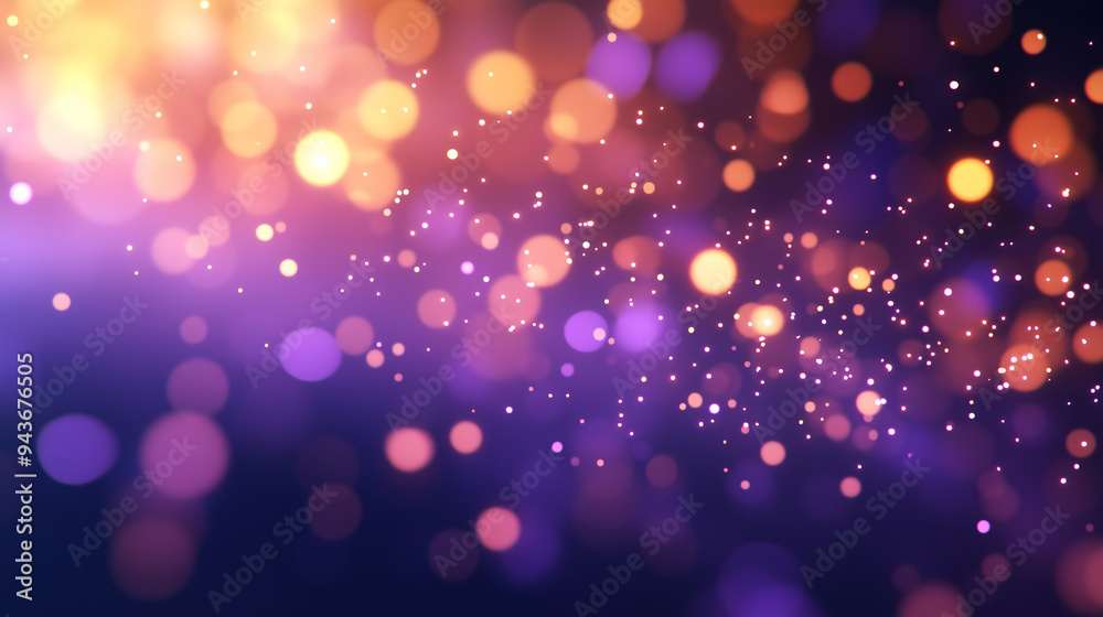 Abstract violet and gold bokeh and glitter background. Blurred lights effect. Holiday celebration and glamour concept. Wallpaper, poster, banner, greeting card. Abstract violet and gold bokeh and glitter background. Blurred lights effect. Holiday celebration and glamour concept. Wallpaper, poster, banner, greeting card.